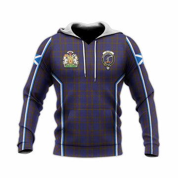 Elliot Tartan Crest Knitted Hoodie Scotland Coat of Arm Flag Style