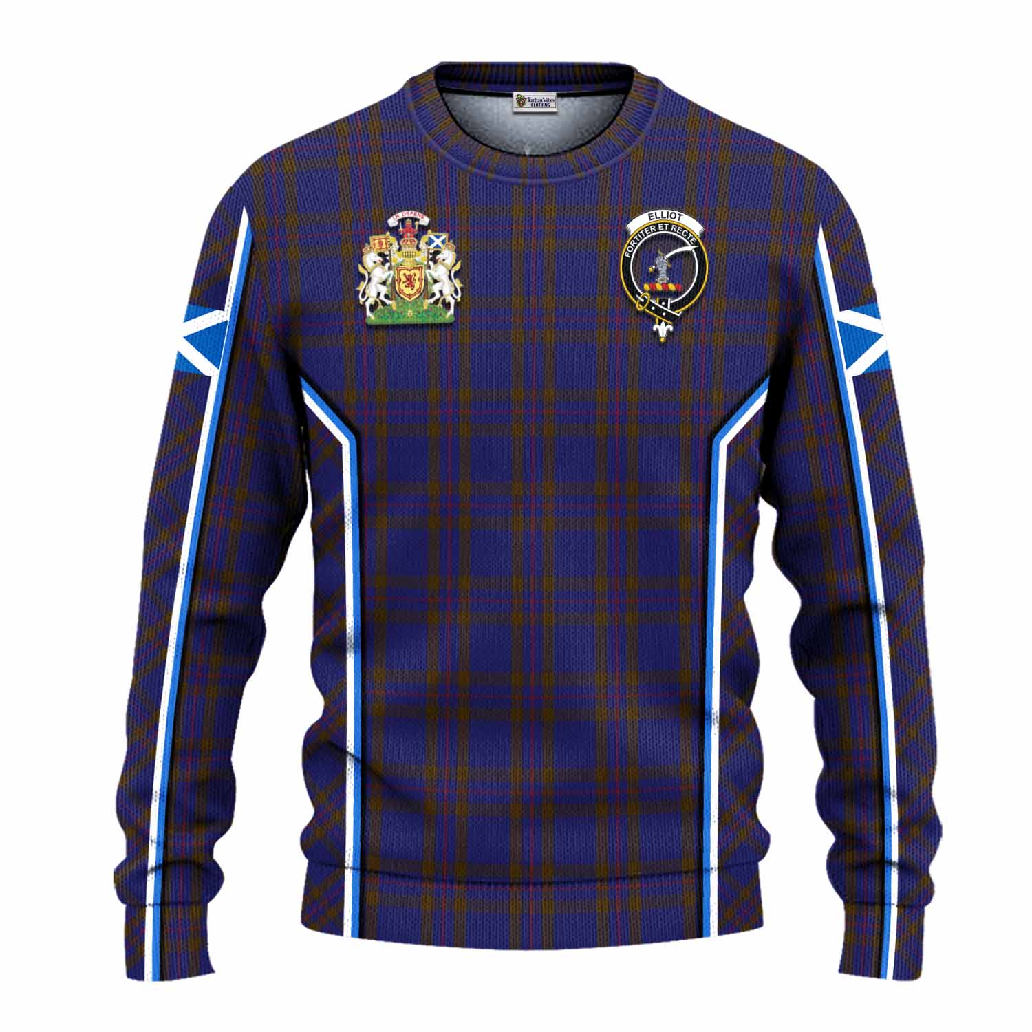 Elliot Tartan Crest Knitted Sweater Scotland Coat of Arm Flag Style - Tartan Vibes Clothing
