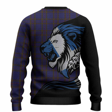 Elliot Tartan Crest Knitted Sweater Scottish Golden Lions Wave Flow