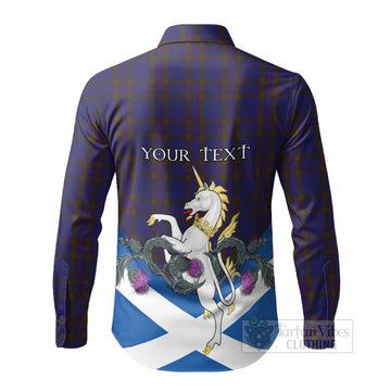 Elliot Tartan Crest Long Sleeve Button Shirts Scottish Unicorn With Thistle