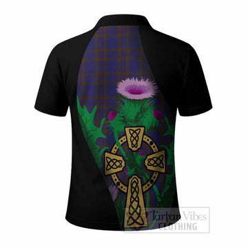 Elliot Tartan Crest Polo Shirt Celtic Cross Thistle Flowers