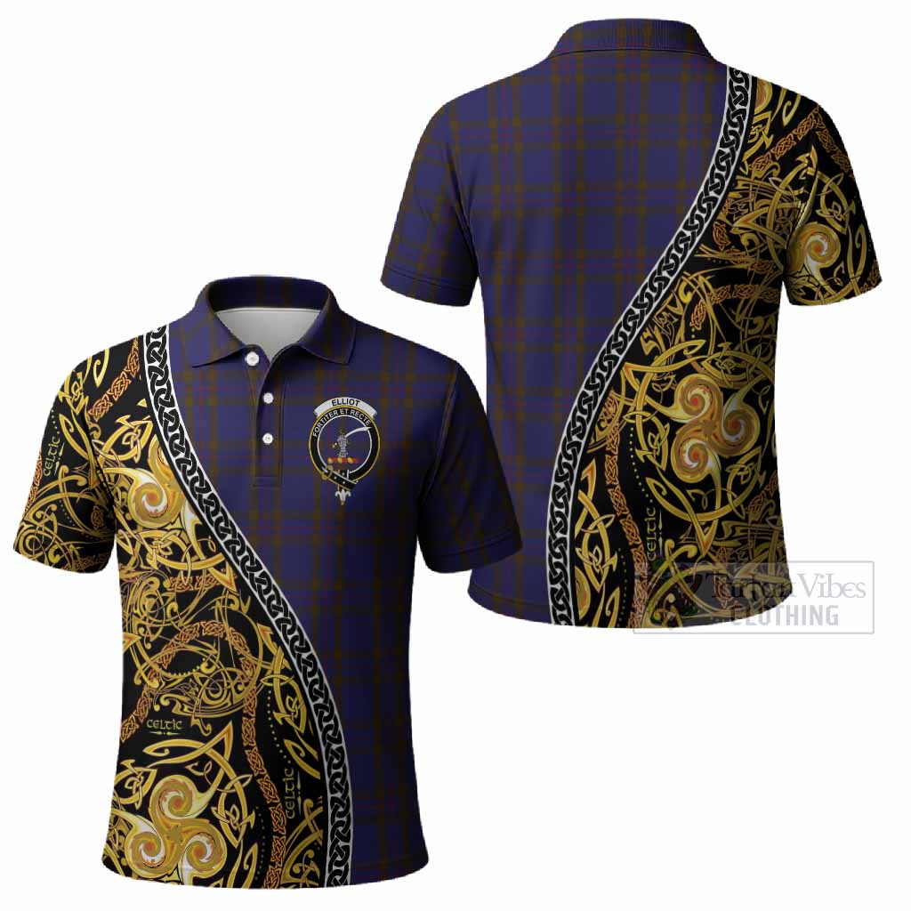 Elliot Tartan Crest Polo Shirt Celtic Knot and Triple Trickle Spiral Symbols