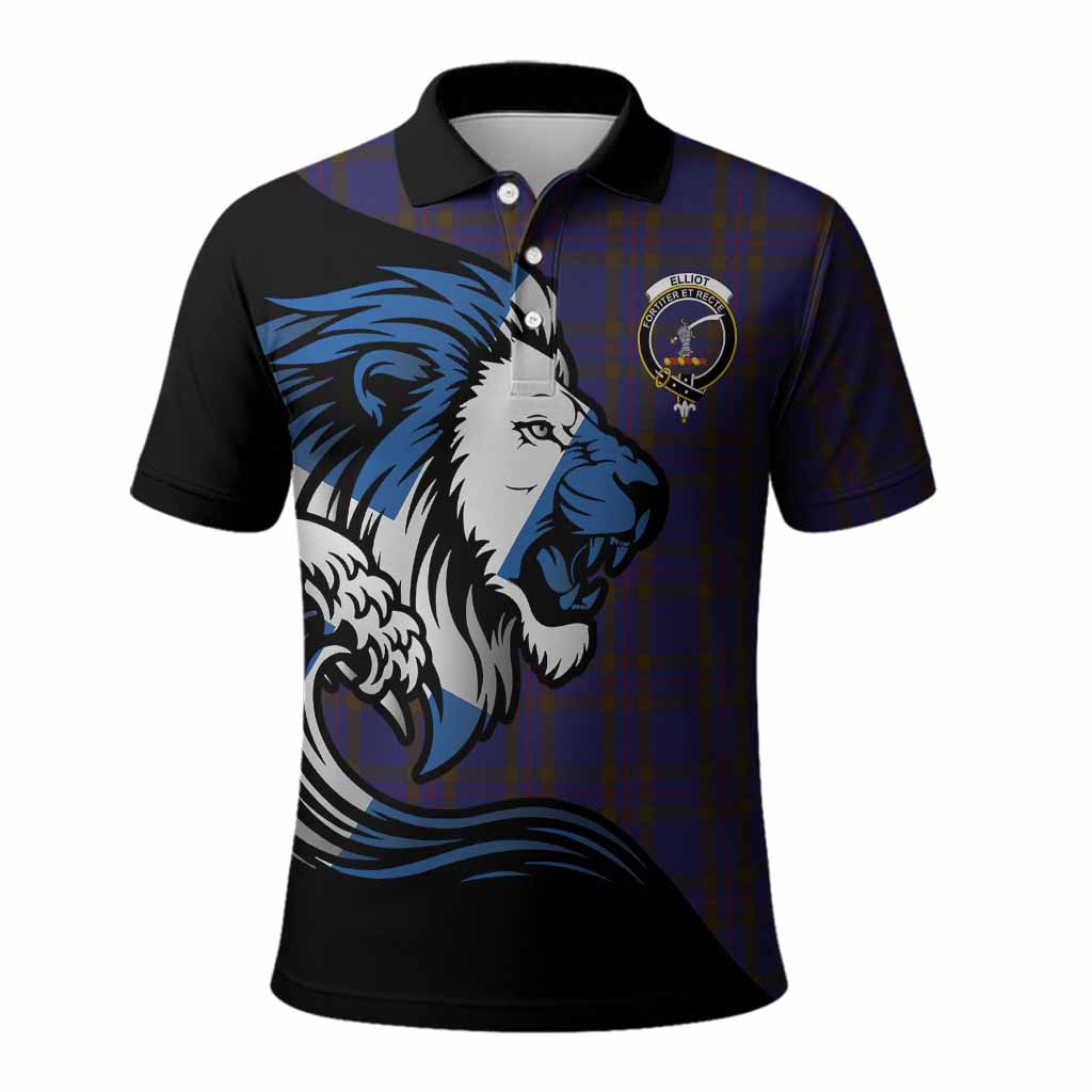 Elliot Tartan Crest Polo Shirt Scottish Golden Lions Wave Flow
