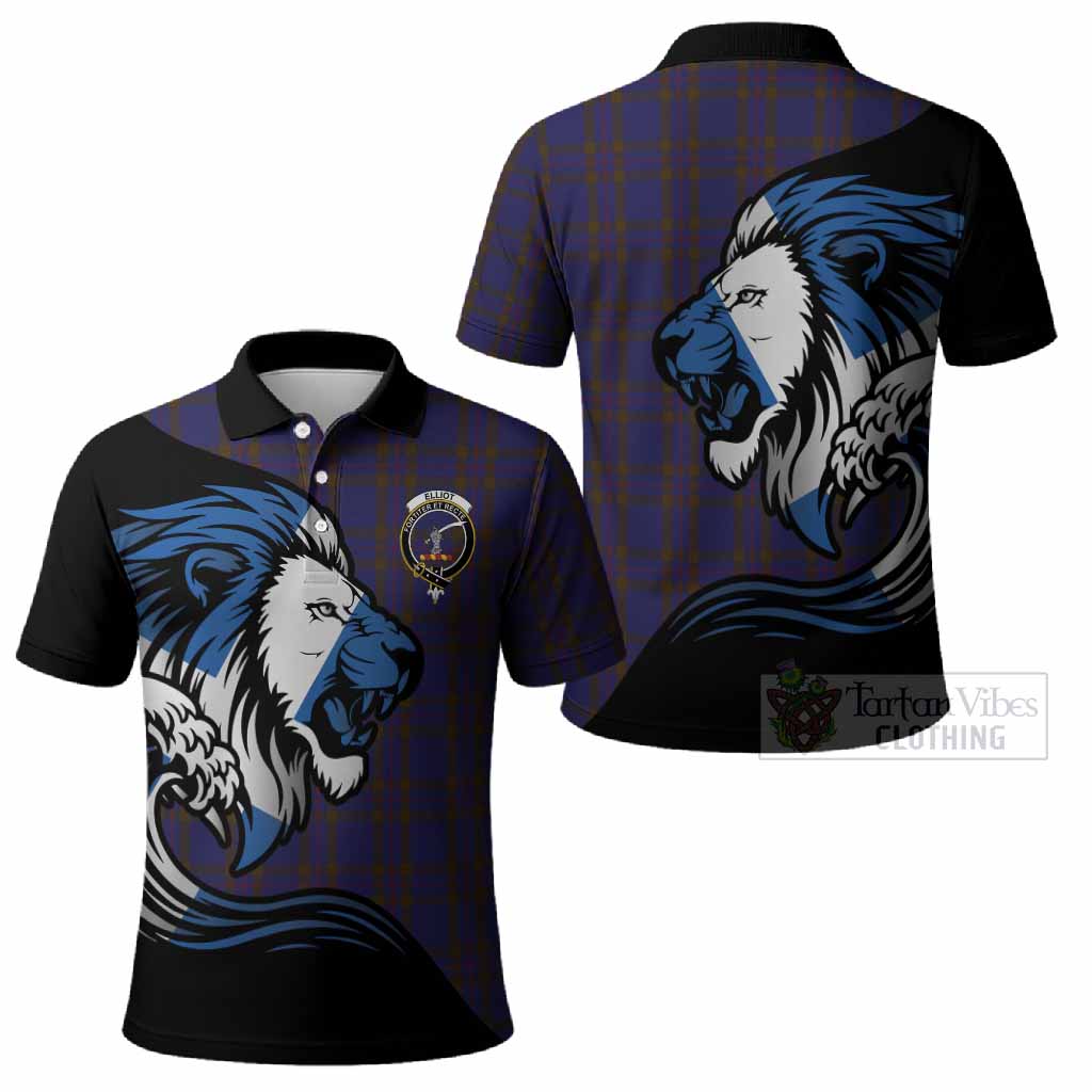 Elliot Tartan Crest Polo Shirt Scottish Golden Lions Wave Flow