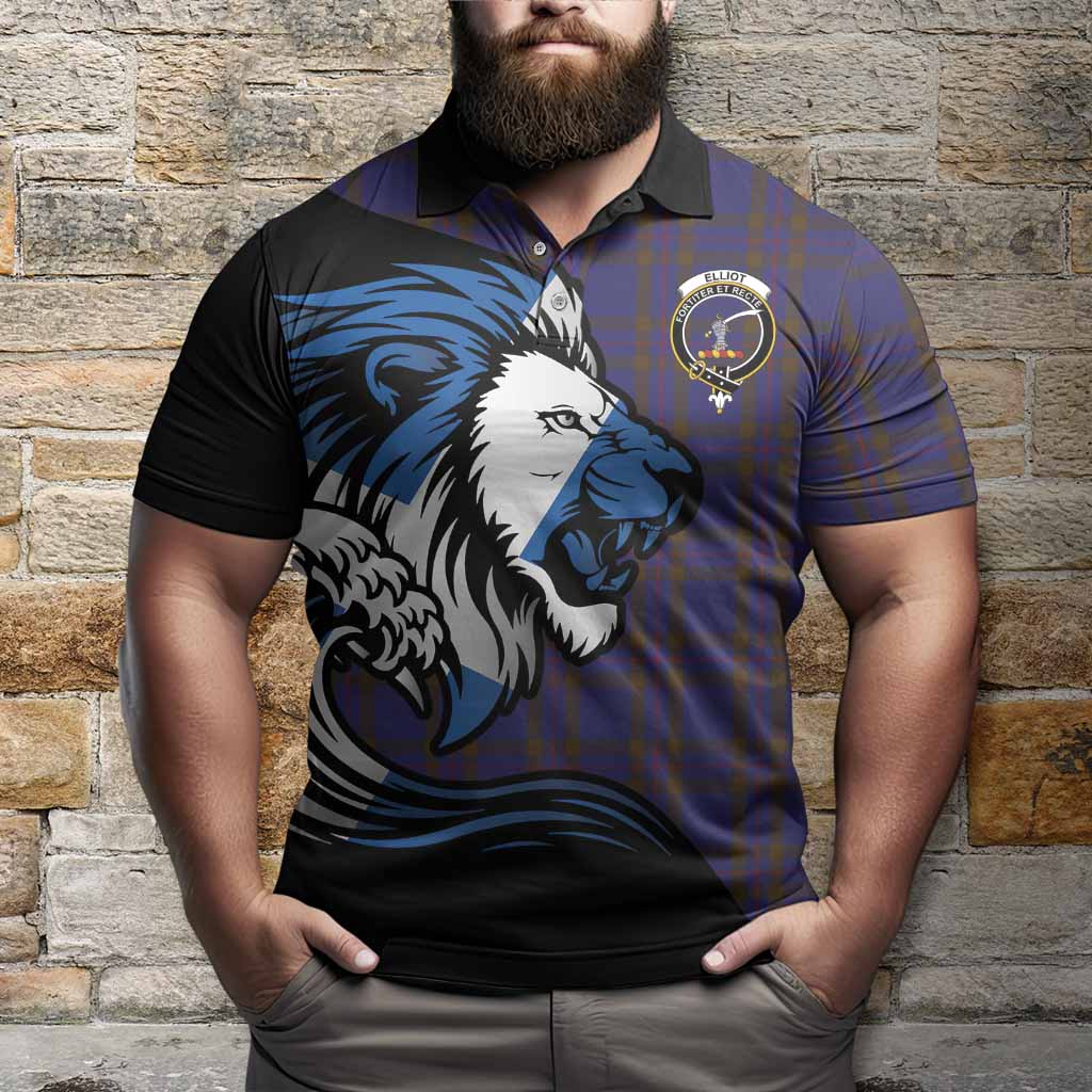Elliot Tartan Crest Polo Shirt Scottish Golden Lions Wave Flow