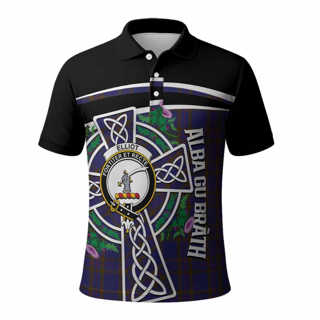 Elliot Tartan Crest Polo Shirt Scottish Thistle Celtic Cross Alba Gu Brath