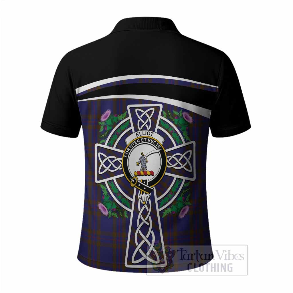 Elliot Tartan Crest Polo Shirt Scottish Thistle Celtic Cross Alba Gu Brath