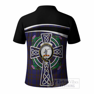 Elliot Tartan Crest Polo Shirt Scottish Thistle Celtic Cross Alba Gu Brath