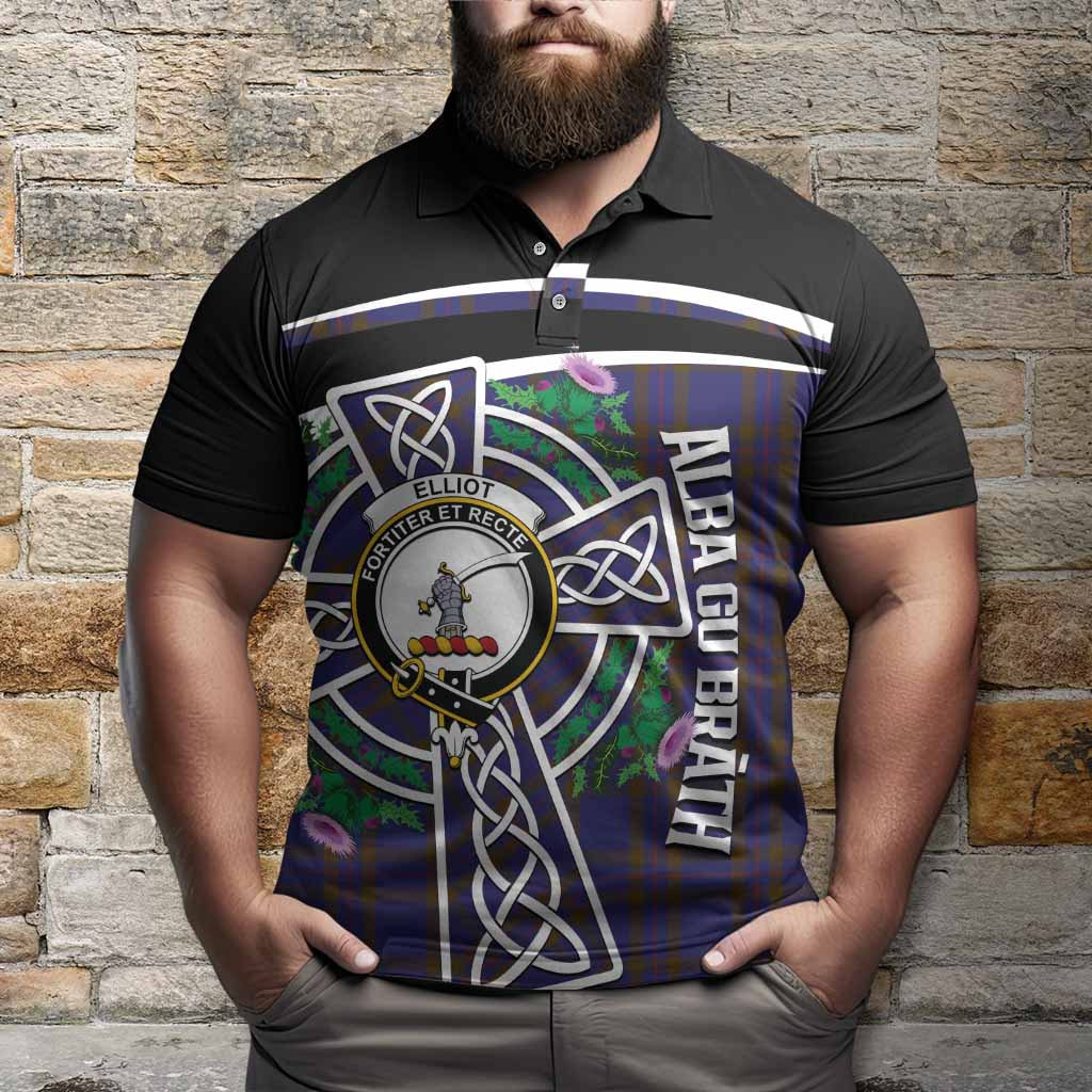 Elliot Tartan Crest Polo Shirt Scottish Thistle Celtic Cross Alba Gu Brath