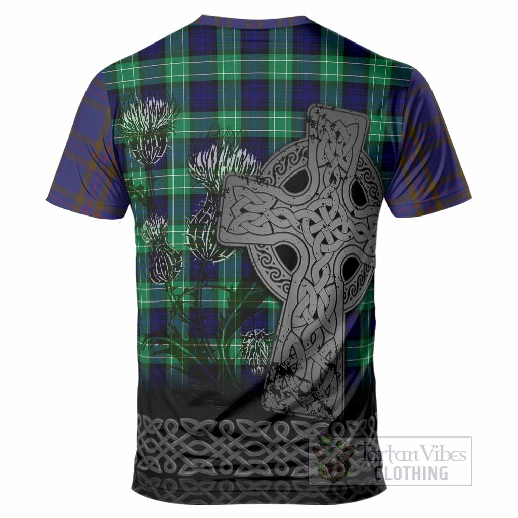 Elliot Tartan Crest T-Shirt Grunge Celtic Cross Scottish Thistle