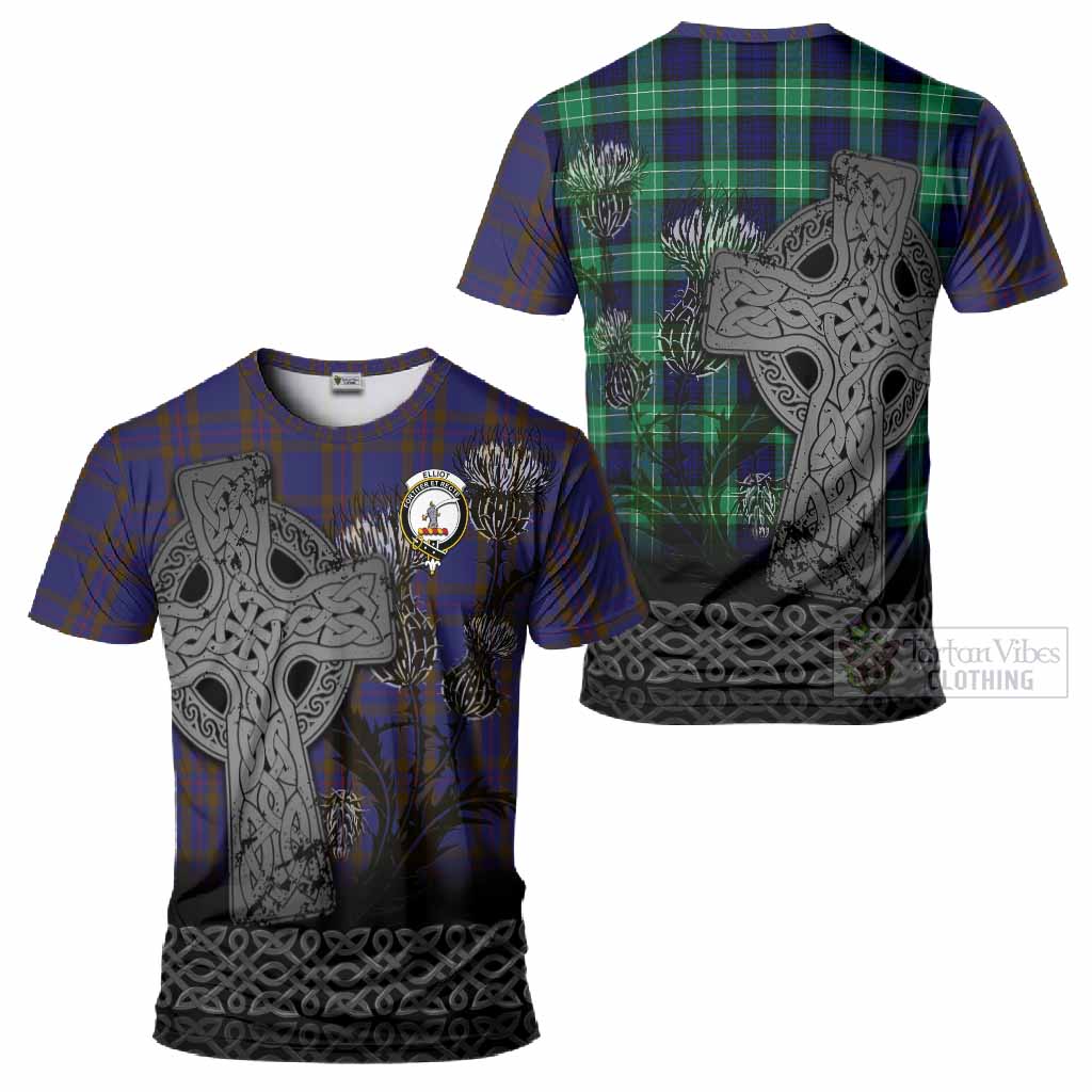 Elliot Tartan Crest T-Shirt Grunge Celtic Cross Scottish Thistle