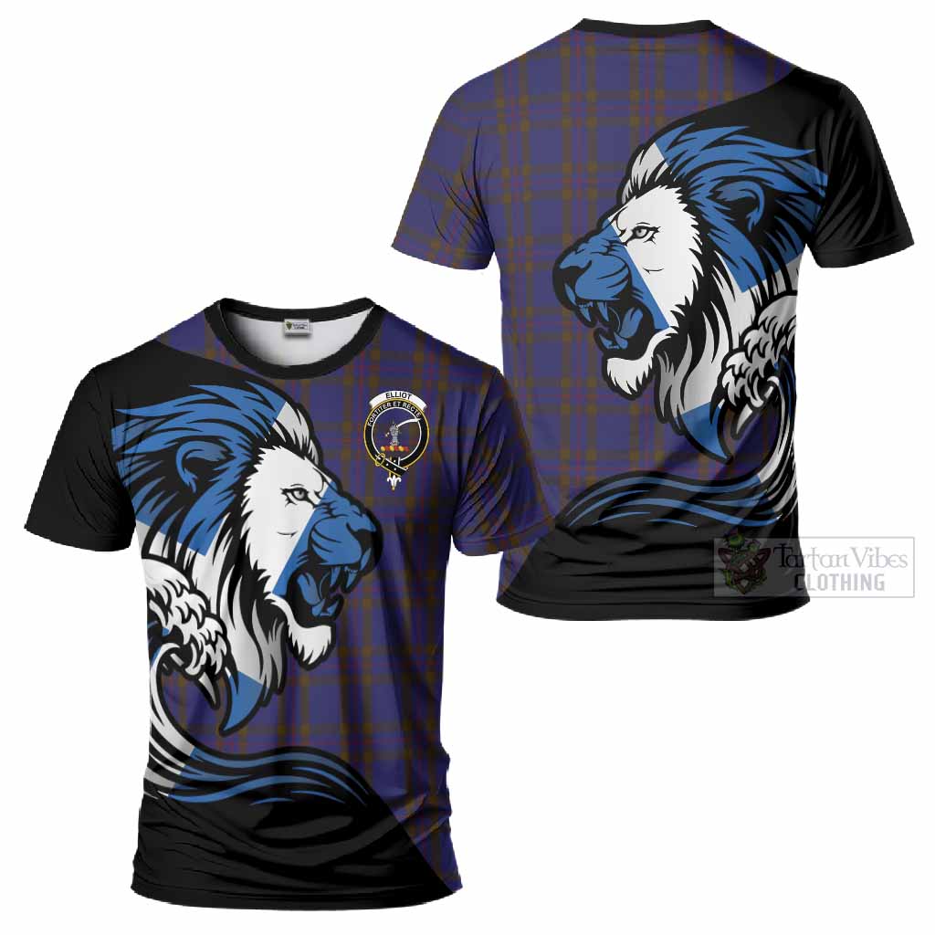 Elliot Tartan Crest T-Shirt Scottish Golden Lions Wave Flow