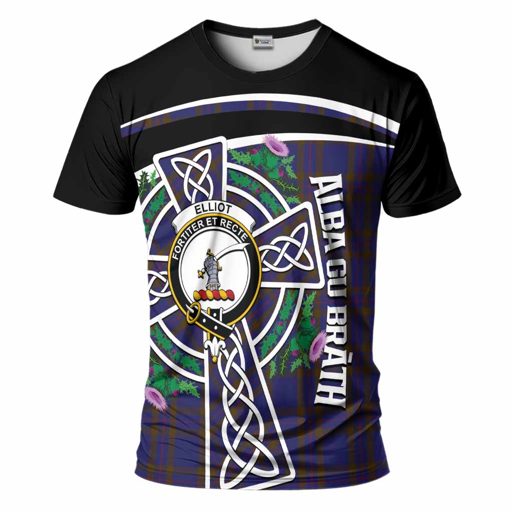 Elliot Tartan Crest T-Shirt Scottish Thistle Celtic Cross Alba Gu Brath