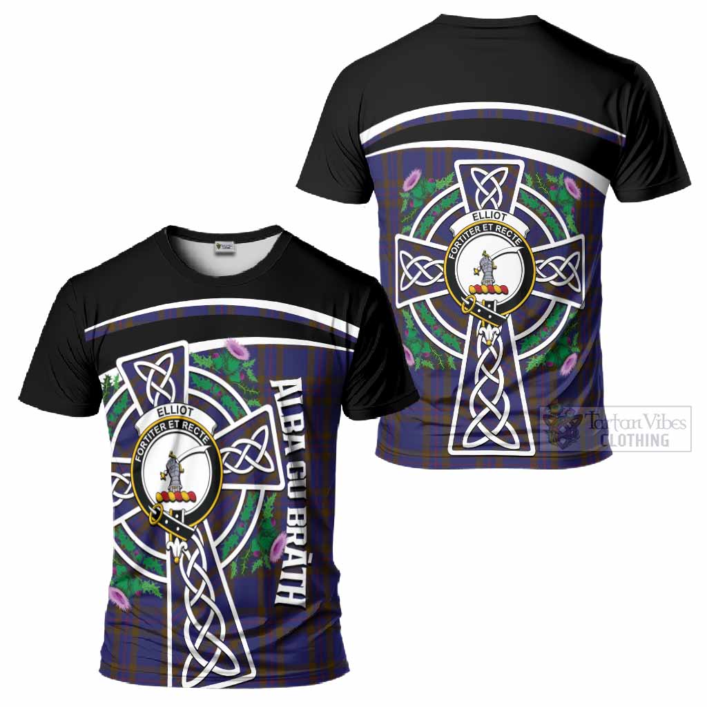 Elliot Tartan Crest T-Shirt Scottish Thistle Celtic Cross Alba Gu Brath