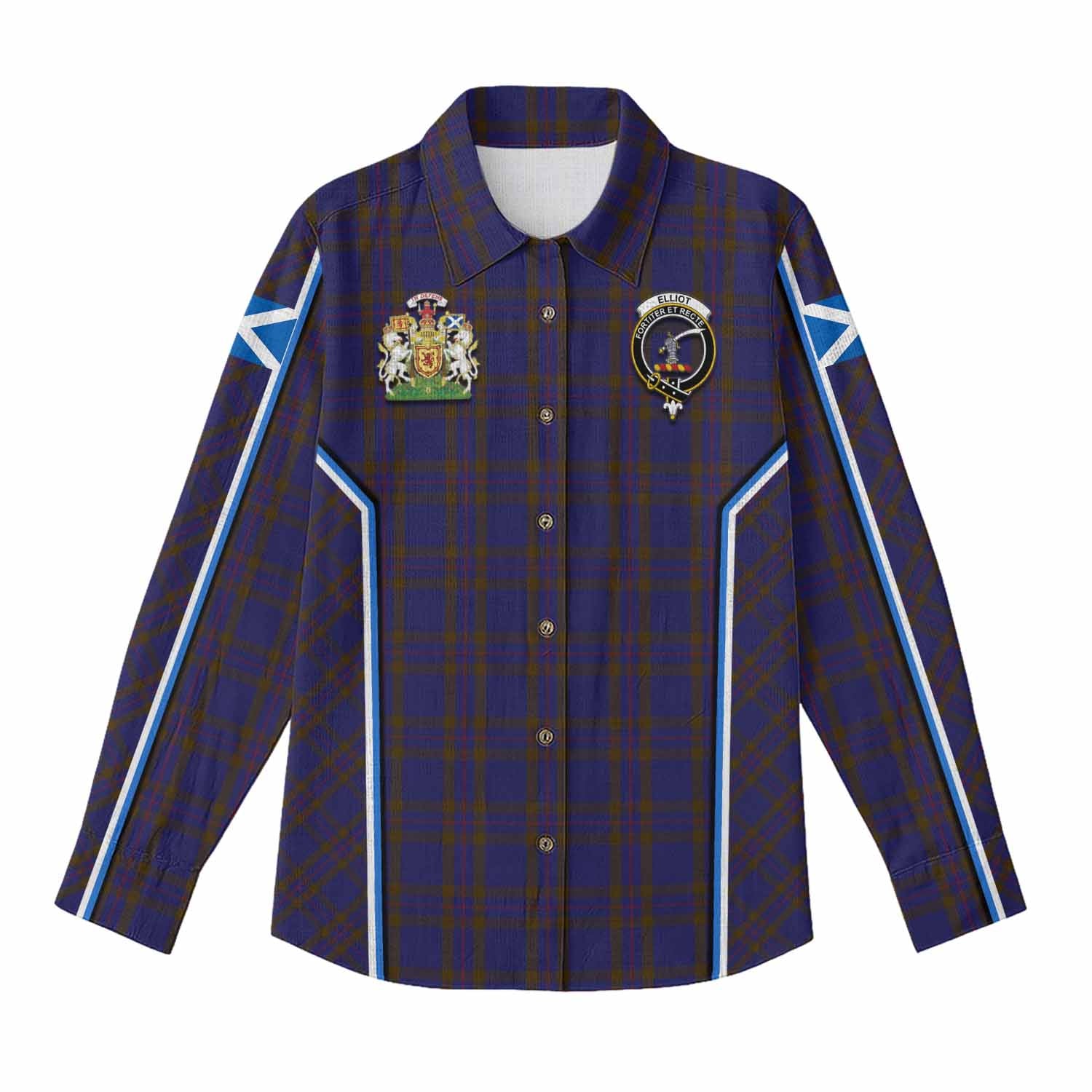 Elliot Tartan Crest Women Casual Shirt Scotland Coat of Arm Flag Style - Tartan Vibes Clothing