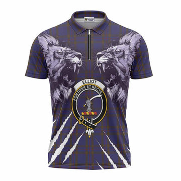 Elliot Tartan Crest Zipper Polo Shirt Ferocious Lion Style