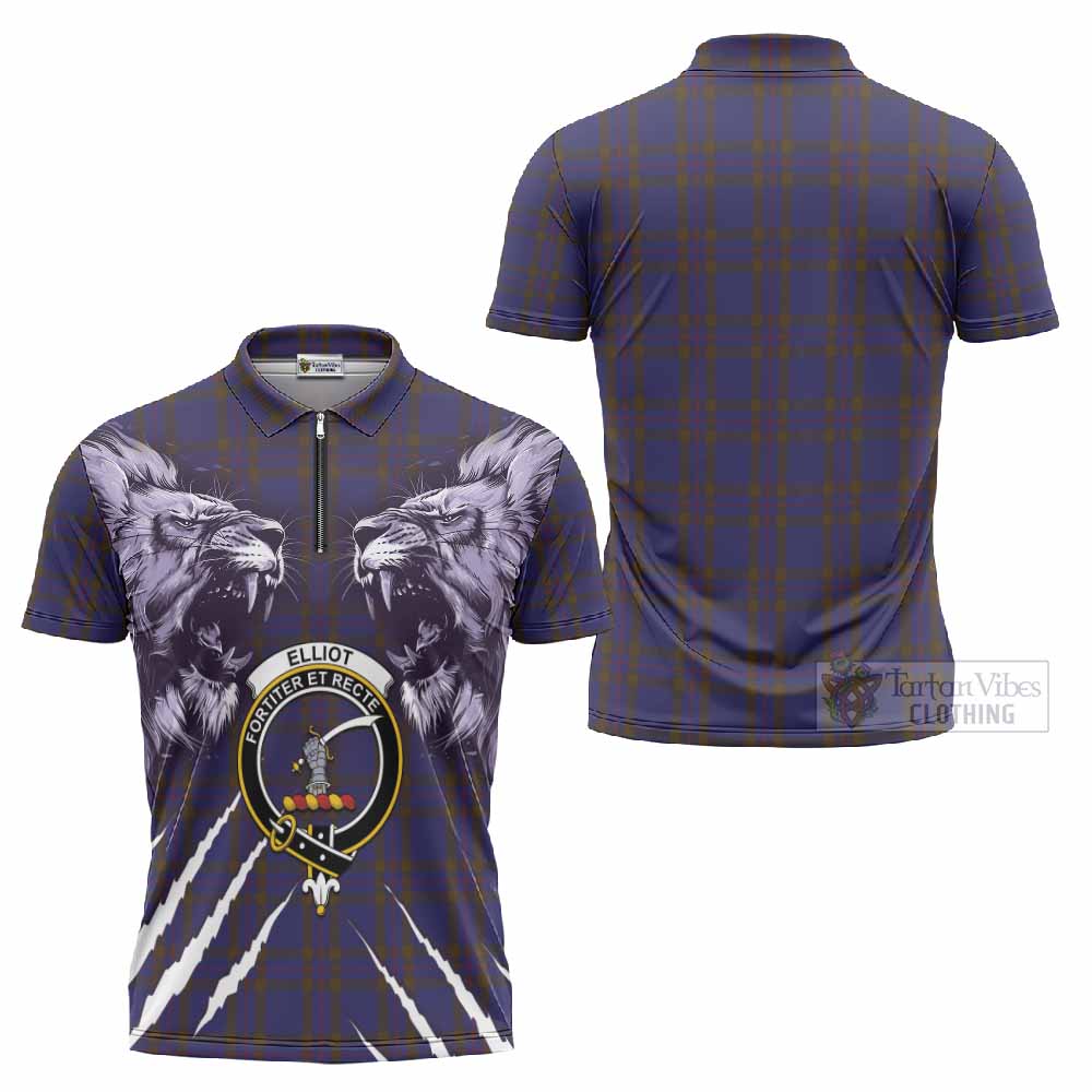Elliot Tartan Crest Zipper Polo Shirt Ferocious Lion Style