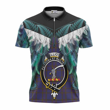 Elliot Tartan Crest Zipper Polo Shirt New Zealand Maori Korowai Cloak
