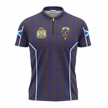 Elliot Tartan Crest Zipper Polo Shirt Scotland Coat of Arm Flag Style