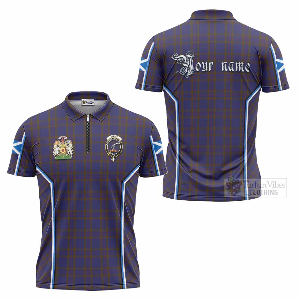 Elliot Tartan Crest Zipper Polo Shirt Scotland Coat of Arm Flag Style - Tartan Vibes Clothing