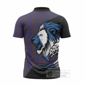Elliot Tartan Crest Zipper Polo Shirt Scottish Golden Lions Wave Flow