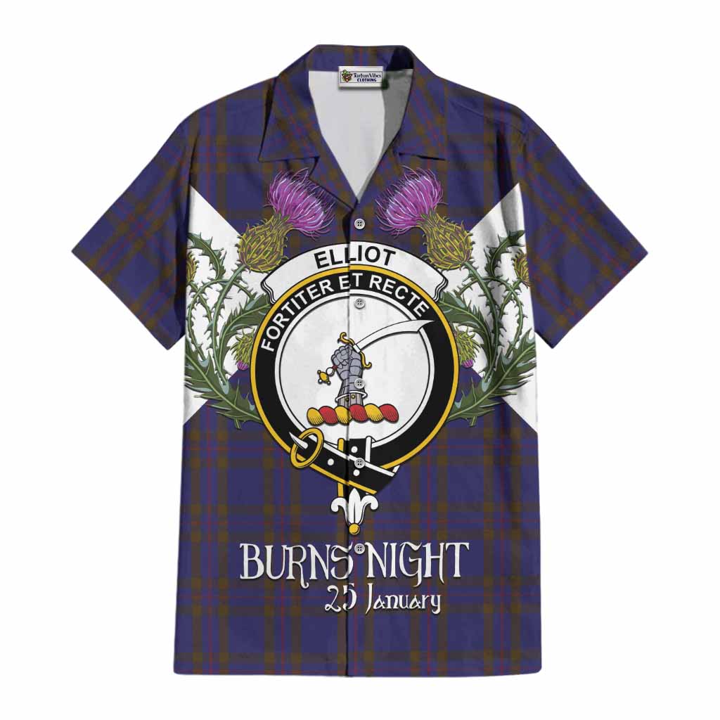 Elliot Tartan Family Crest Cotton Hawaiian Shirt Scottish Burns Night Thistle Floral