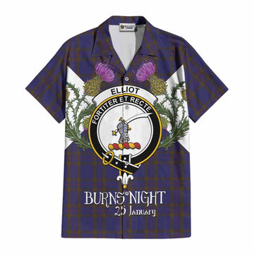 Elliot Tartan Family Crest Cotton Hawaiian Shirt Scottish Burns Night Thistle Floral