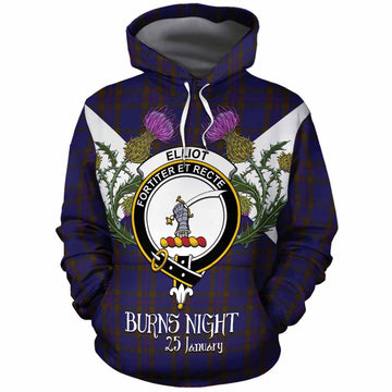 Elliot Tartan Family Crest Cotton Hoodie Scottish Burns Night Thistle Floral