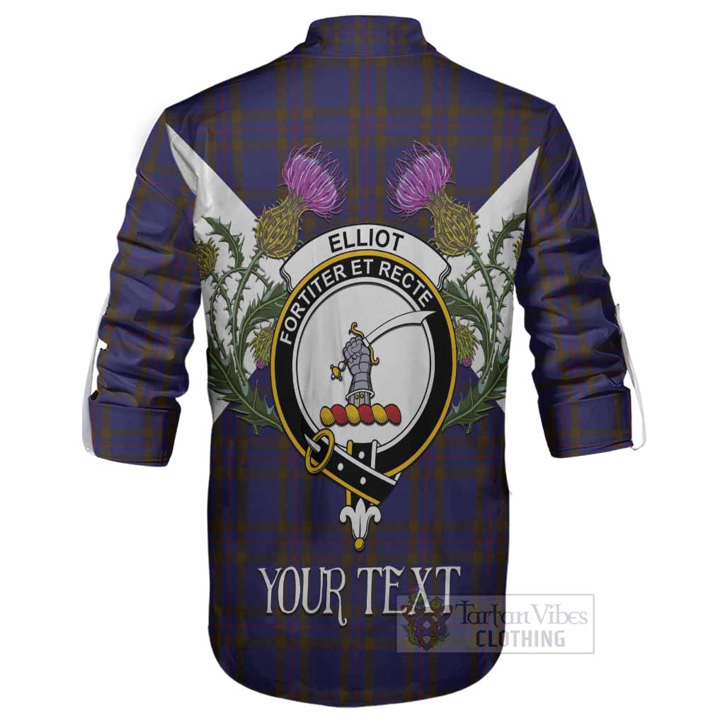 Elliot Tartan Family Crest Ghillie Shirt Scottish Burns Night Thistle Floral