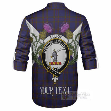 Elliot Tartan Family Crest Ghillie Shirt Scottish Burns Night Thistle Floral