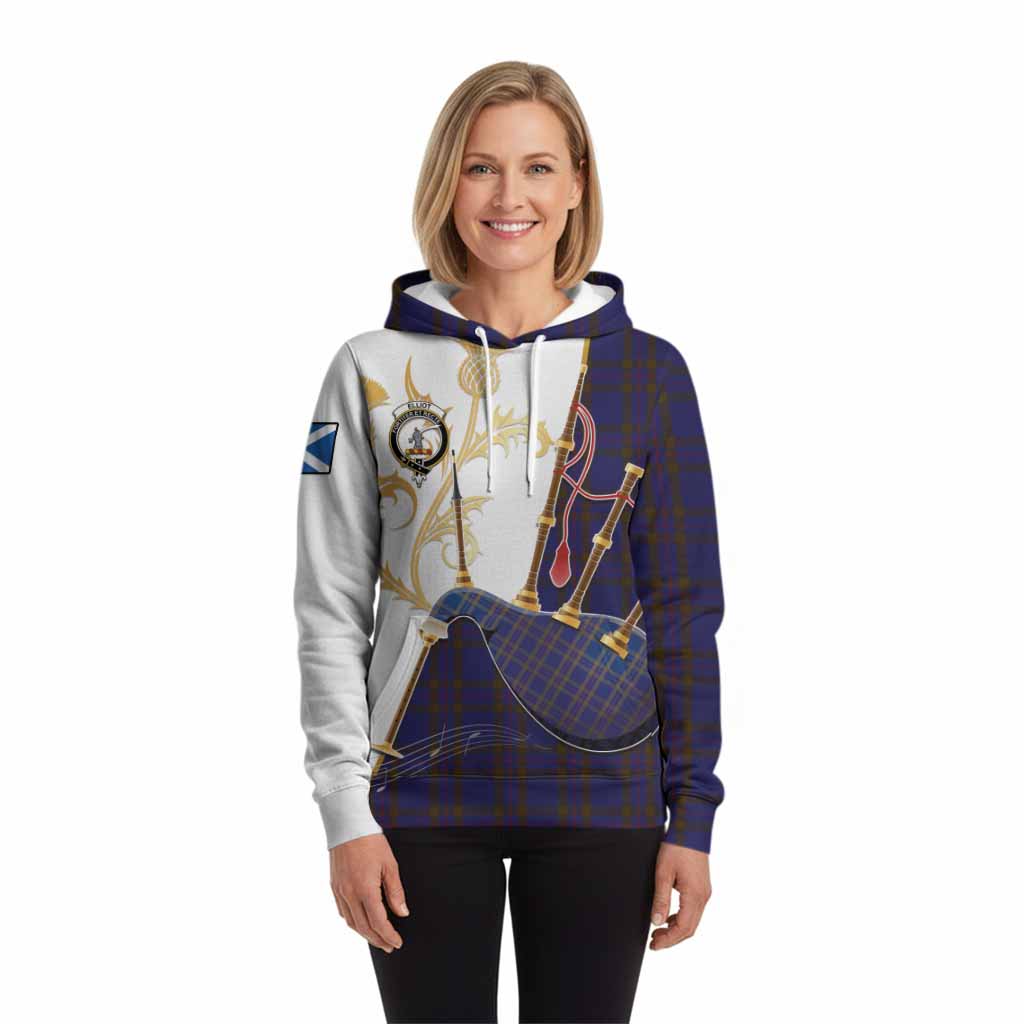 Elliot Tartan Family Crest Hoodie Bagpipes with Scottish Thistle