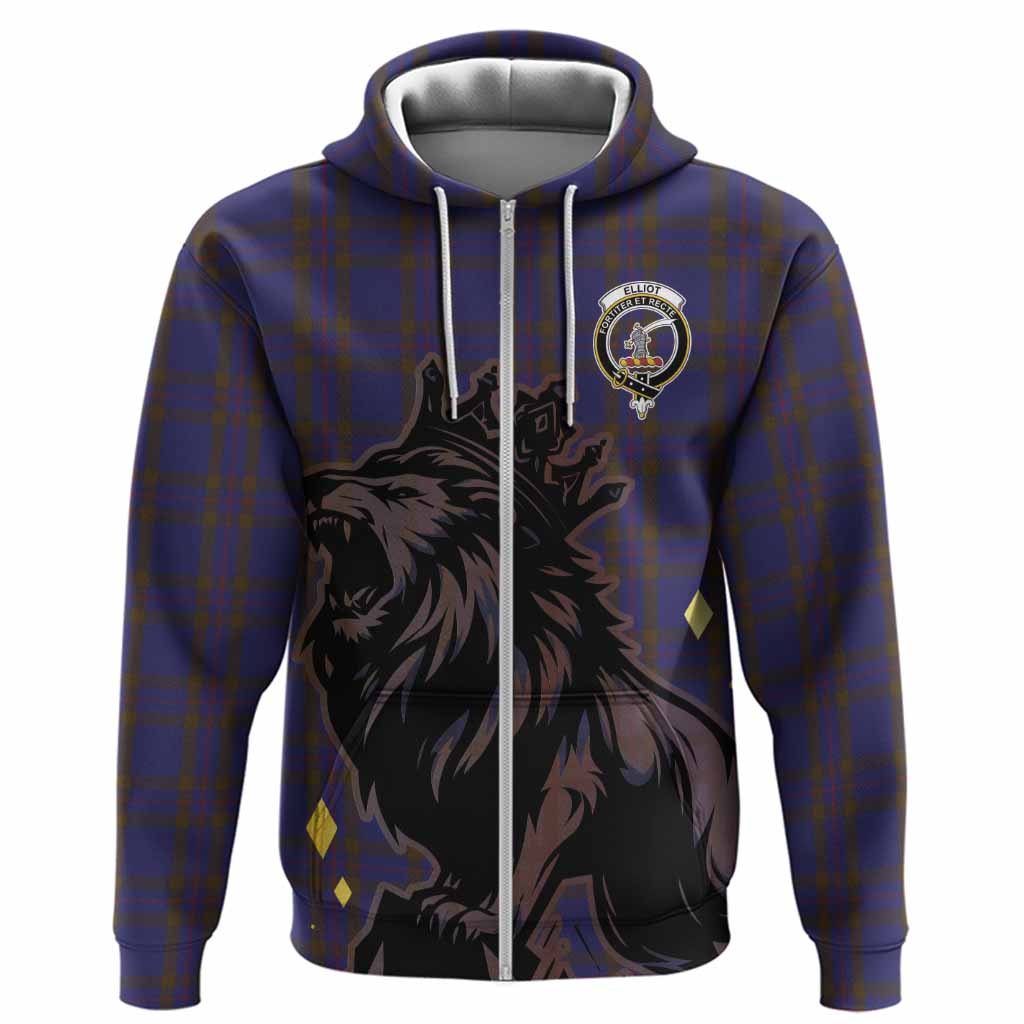 Elliot Tartan Family Crest Hoodie Crowned Lion Roaring