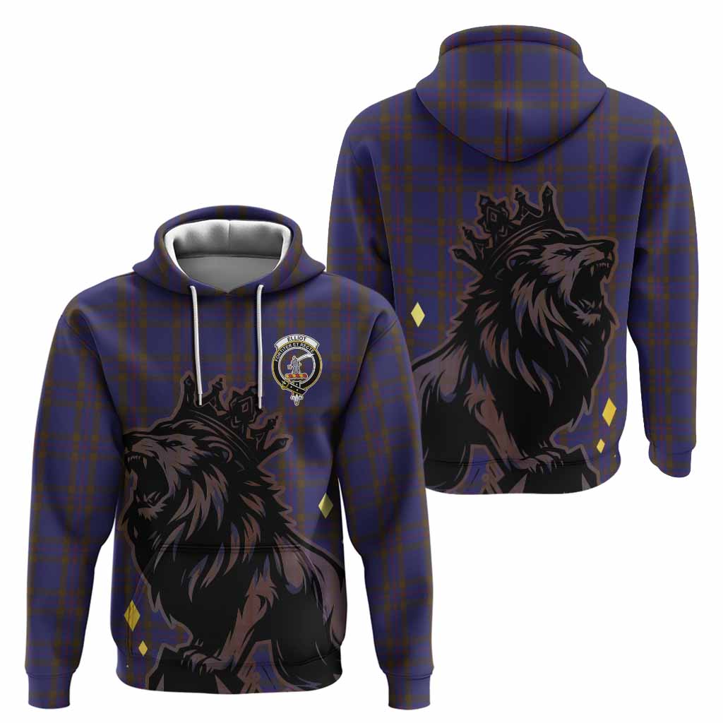 Elliot Tartan Family Crest Hoodie Crowned Lion Roaring