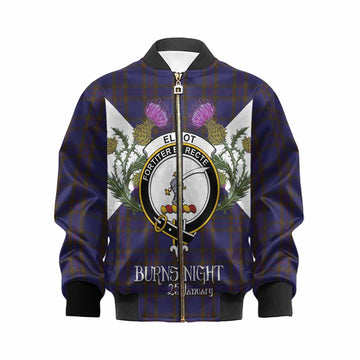 Elliot Tartan Family Crest Kid Bomber Jacket Scottish Burns Night Thistle Floral
