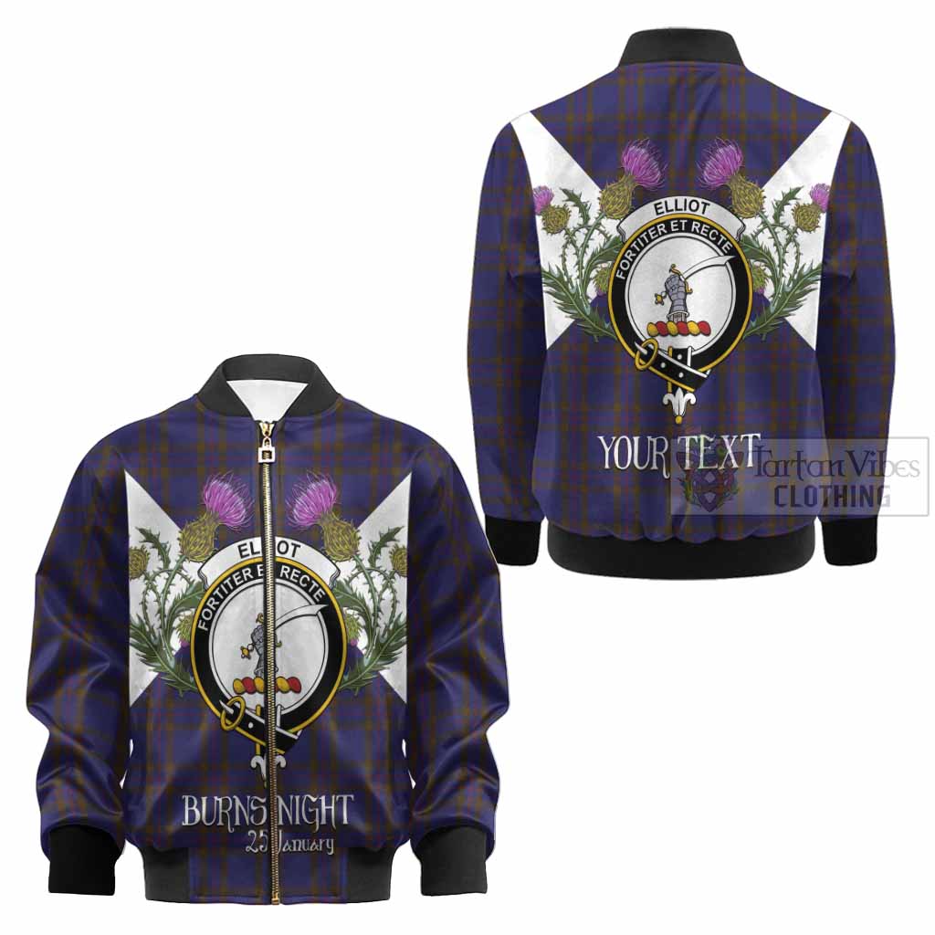 Elliot Tartan Family Crest Kid Bomber Jacket Scottish Burns Night Thistle Floral