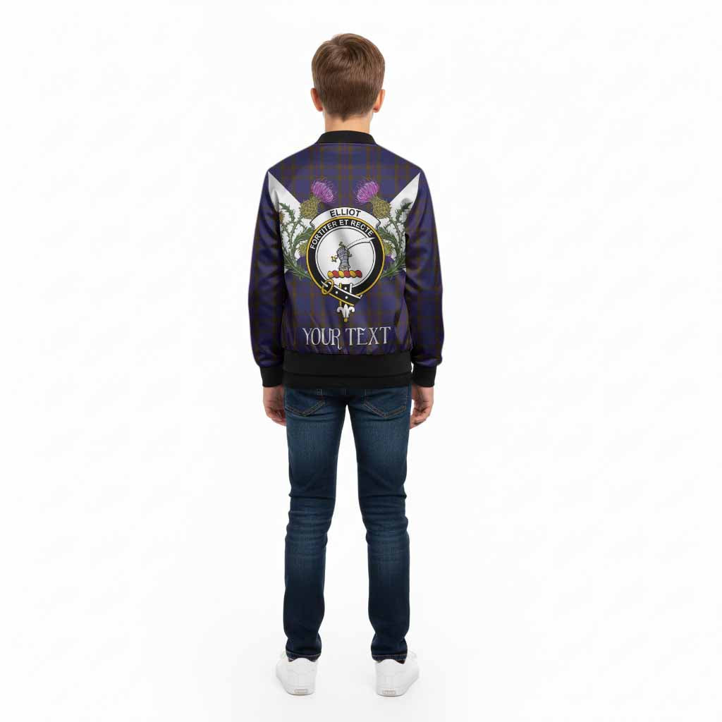 Elliot Tartan Family Crest Kid Bomber Jacket Scottish Burns Night Thistle Floral