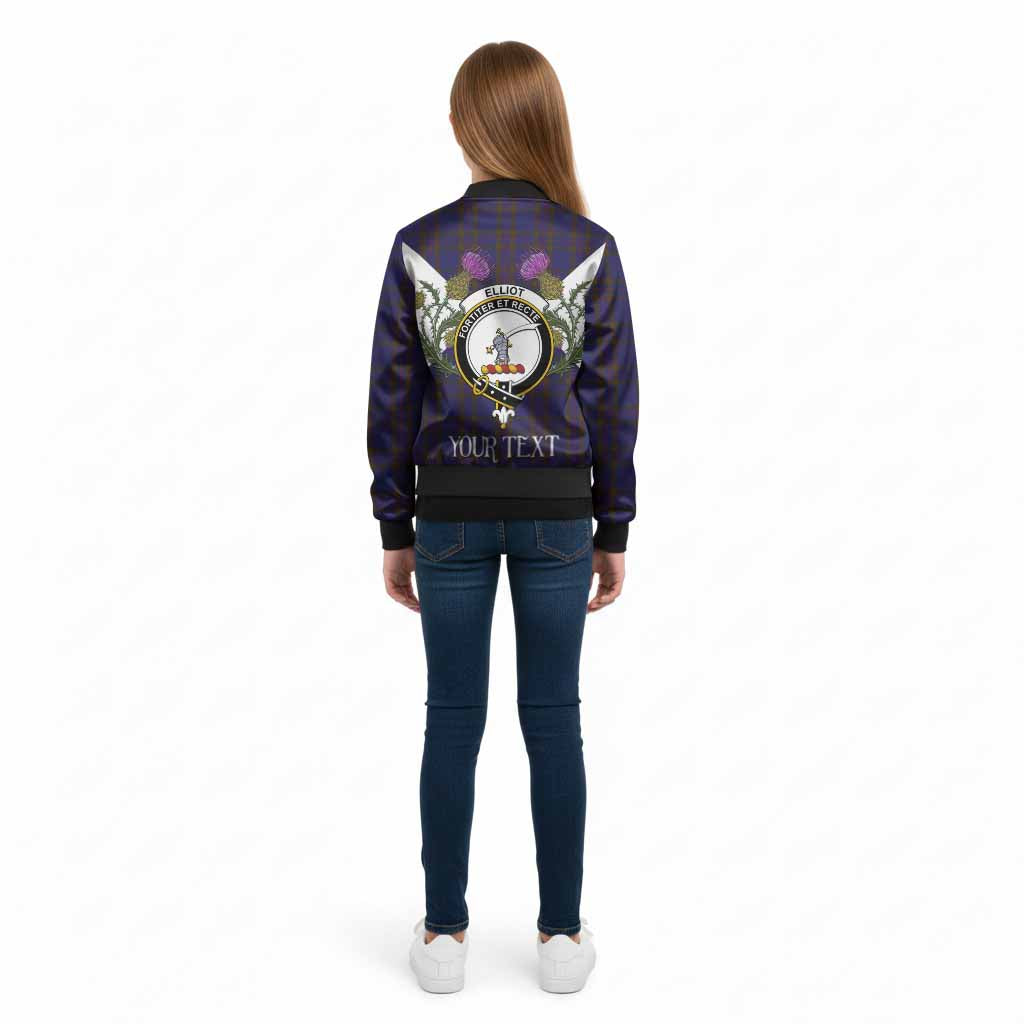 Elliot Tartan Family Crest Kid Bomber Jacket Scottish Burns Night Thistle Floral