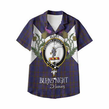 Elliot Tartan Family Crest Kid Hawaiian Shirt Scottish Burns Night Thistle Floral