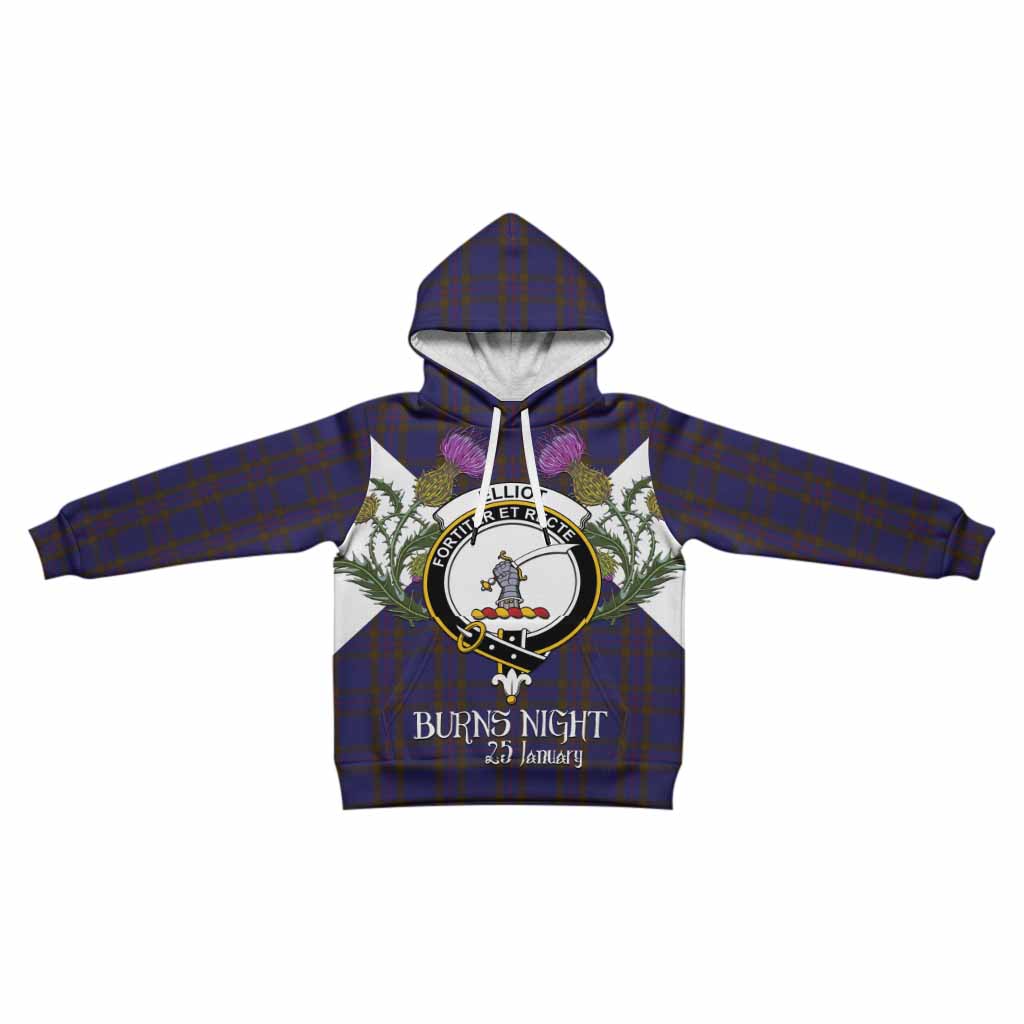 Elliot Tartan Family Crest Kid Hoodie Scottish Burns Night Thistle Floral