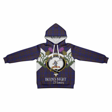 Elliot Tartan Family Crest Kid Hoodie Scottish Burns Night Thistle Floral