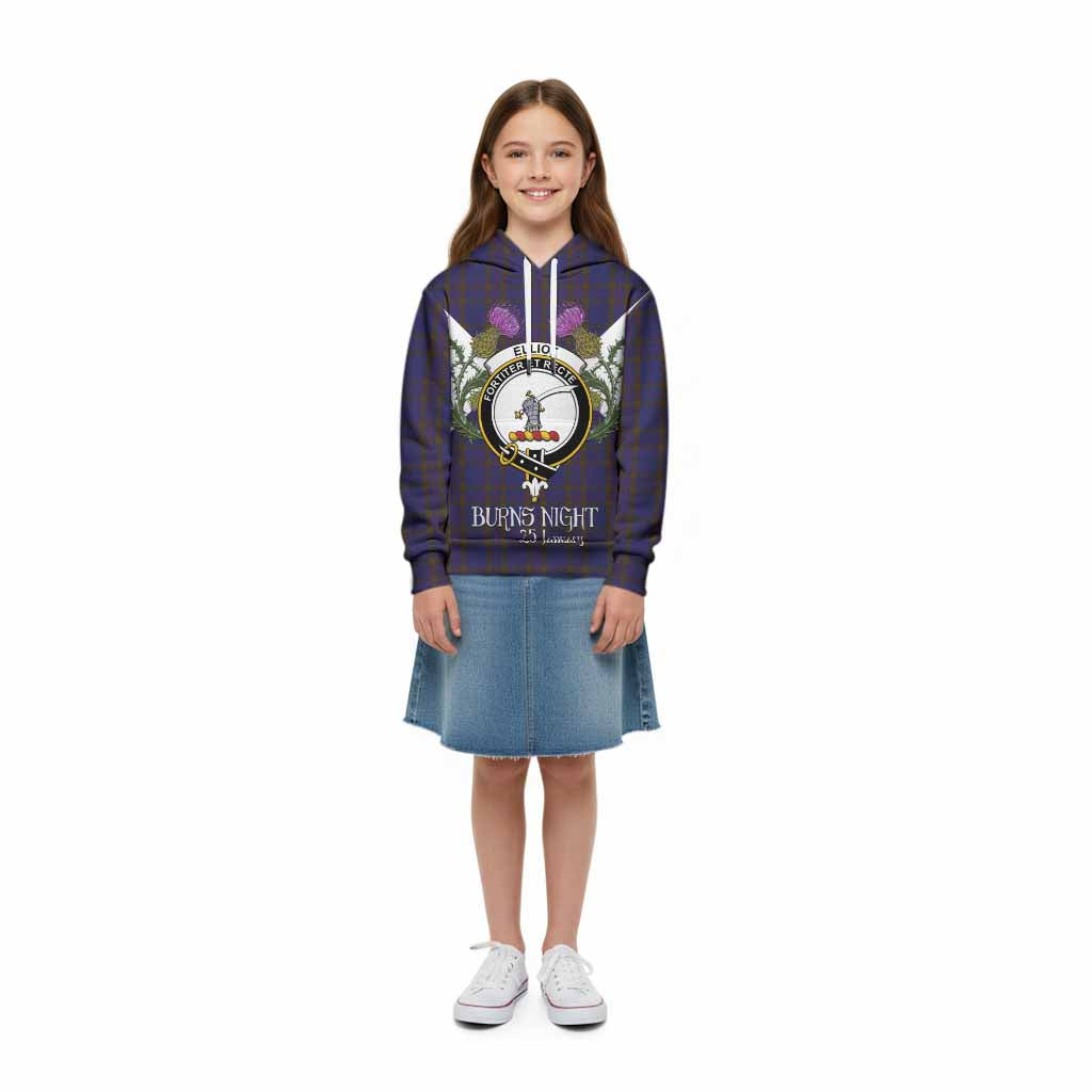Elliot Tartan Family Crest Kid Hoodie Scottish Burns Night Thistle Floral