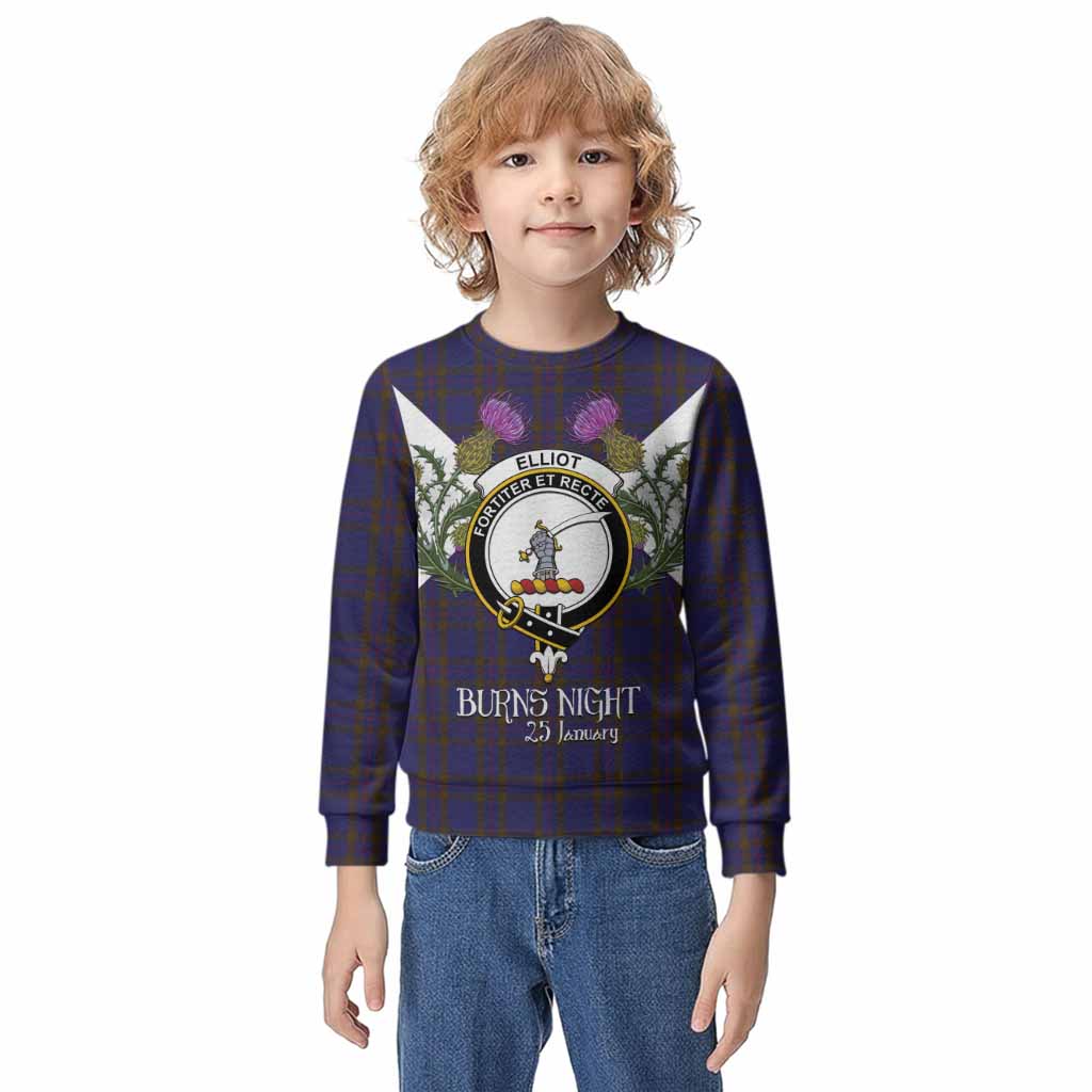 Elliot Tartan Family Crest Kid Knitted Sweatshirt Scottish Burns Night Thistle Floral