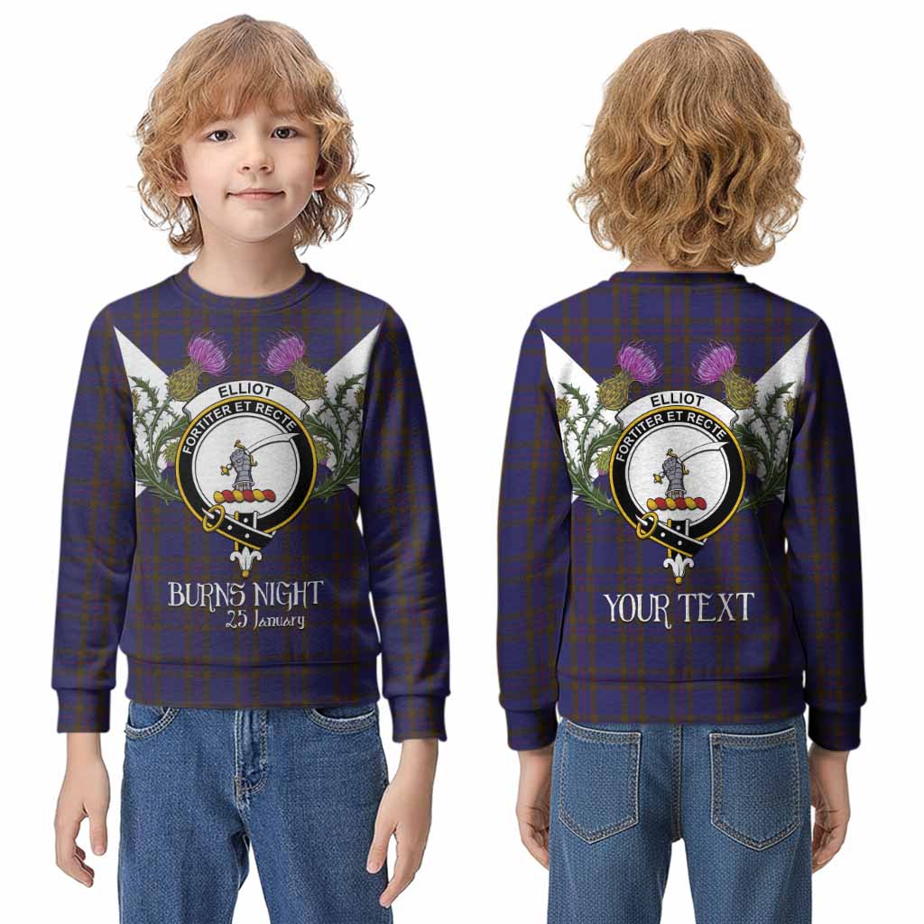 Elliot Tartan Family Crest Kid Knitted Sweatshirt Scottish Burns Night Thistle Floral