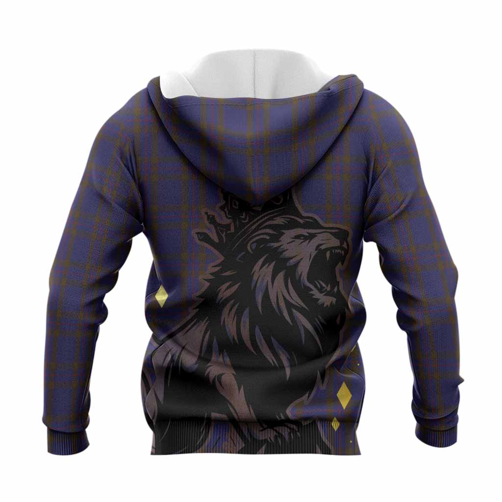 Elliot Tartan Family Crest Knitted Hoodie Crowned Lion Roaring