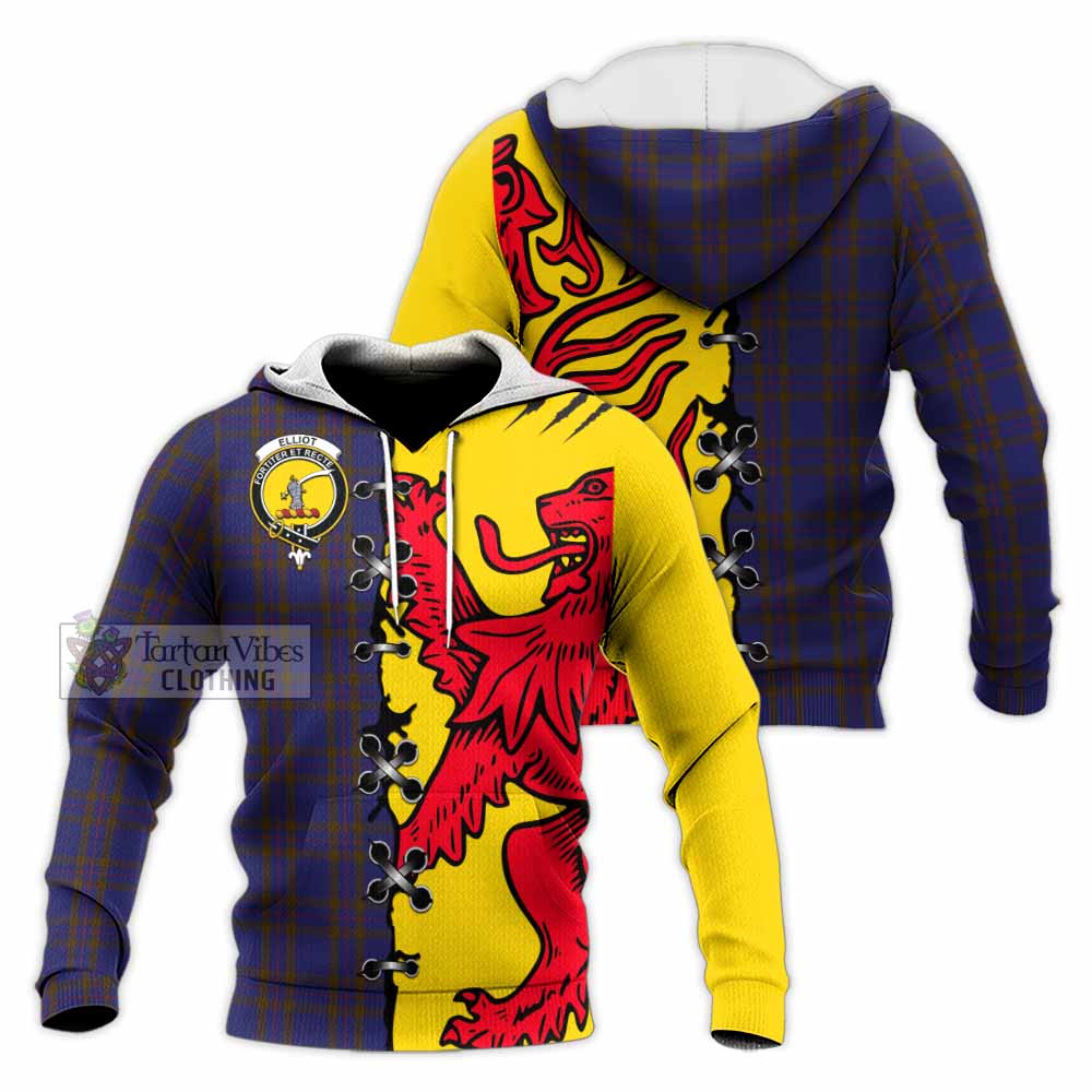 Elliot Tartan Family Crest Knitted Hoodie Lion Rampant Honor - Tartan Vibes Clothing