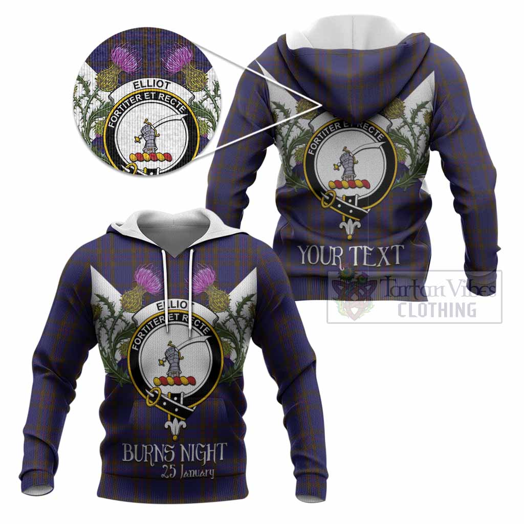 Elliot Tartan Family Crest Knitted Hoodie Scottish Burns Night Thistle Floral