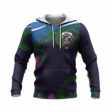 Elliot Tartan Family Crest Knitted Hoodie Thistle in Minimalism