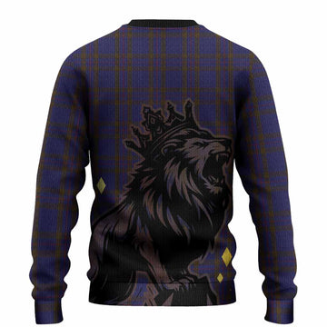 Elliot Tartan Family Crest Knitted Sweater Crowned Lion Roaring