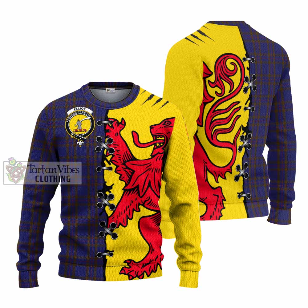 Elliot Tartan Family Crest Knitted Sweater Lion Rampant Honor - Tartan Vibes Clothing