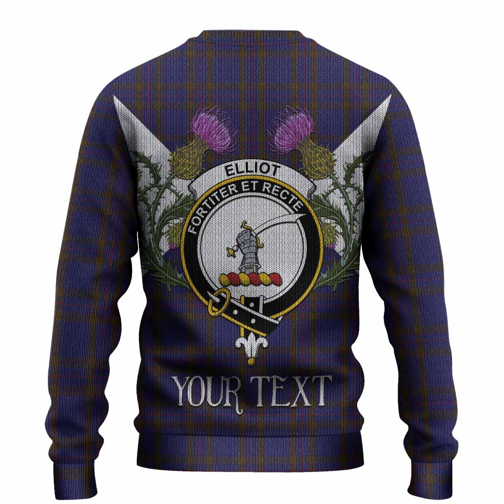 Elliot Tartan Family Crest Knitted Sweater Scottish Burns Night Thistle Floral